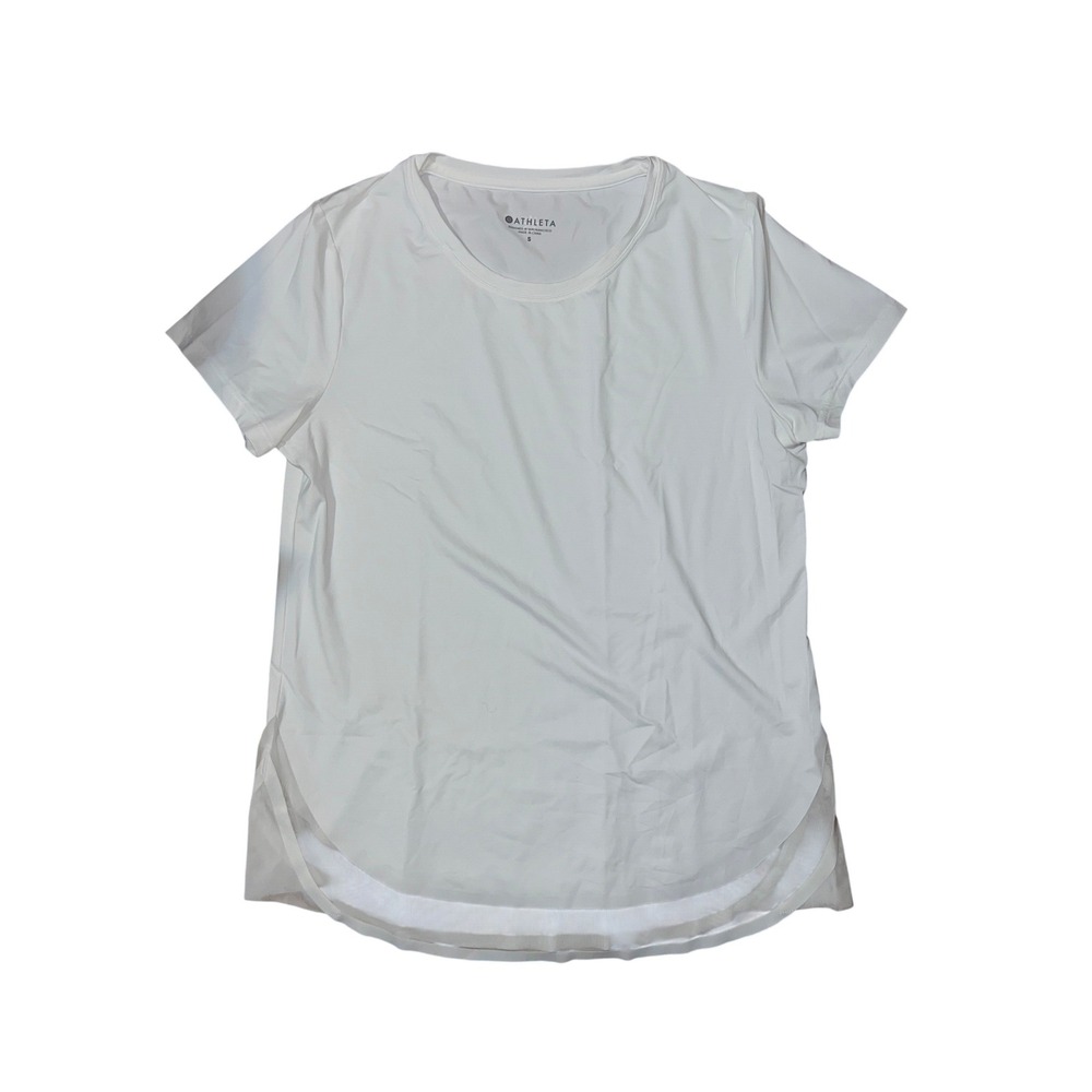 Athleta Womens White Short Sleeve Mesh Hem Performance Workout Top Size S - Picture 6 of 7